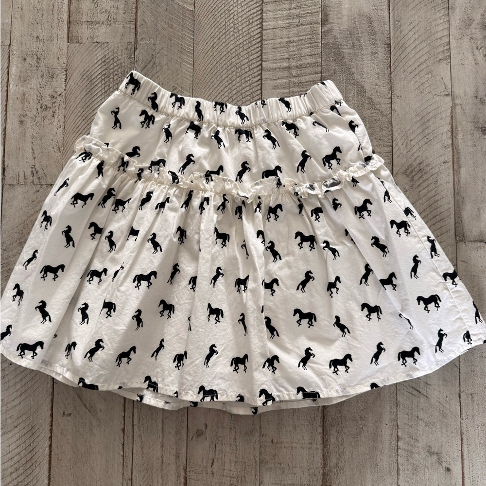 J.Crew Girls Tiered Skirt Wild Horse Print Black and White Size Medium